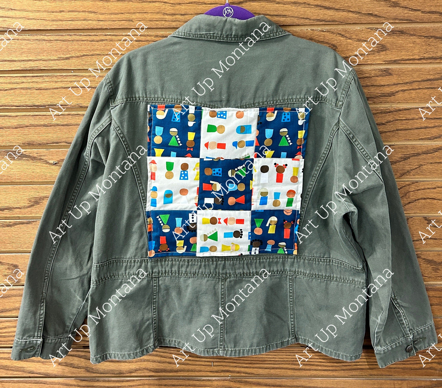 Olive Green Jacket ~ 9 Patch ~ Cream/Blue
